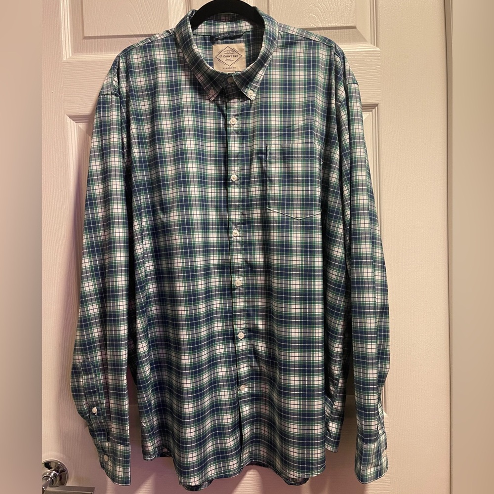 St. John's Bay Men's Green Plaid Classic Fit Button-Down Shirt XXL